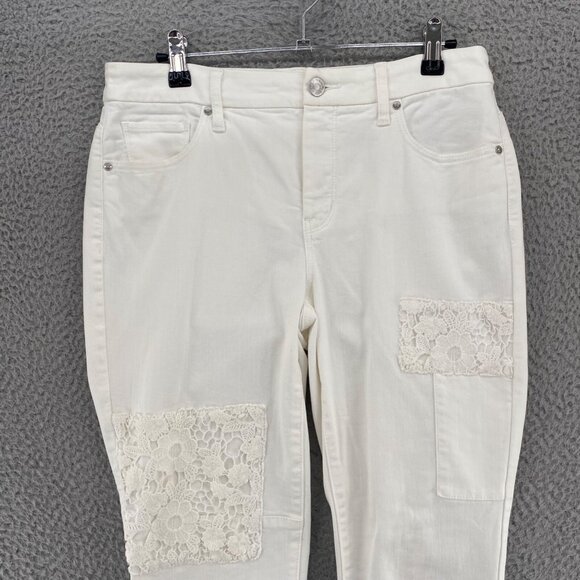 Chicos Jeans Women 0 US 4 White So Slimming Girlfriend Ankle Lace Patch Stretch - Picture 2 of 12